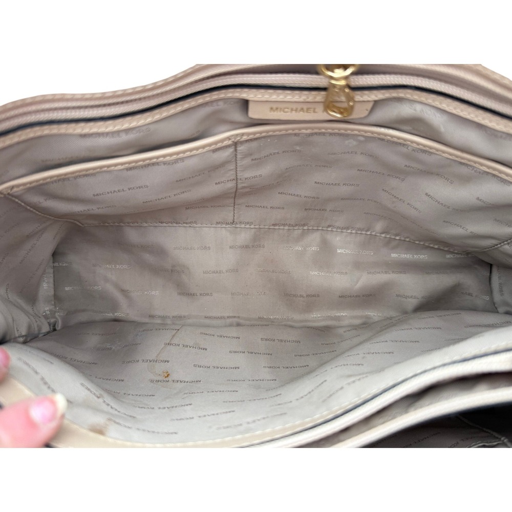 Michael Kors Voyager Medium Logo Tote Bag Brown Monogram Acorn Leather Trim - Picture 5 of 14